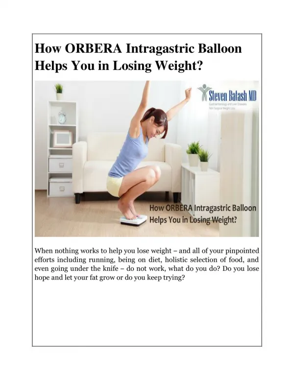 How ORBERA Intragastric Balloon Helps You in Losing Weight?