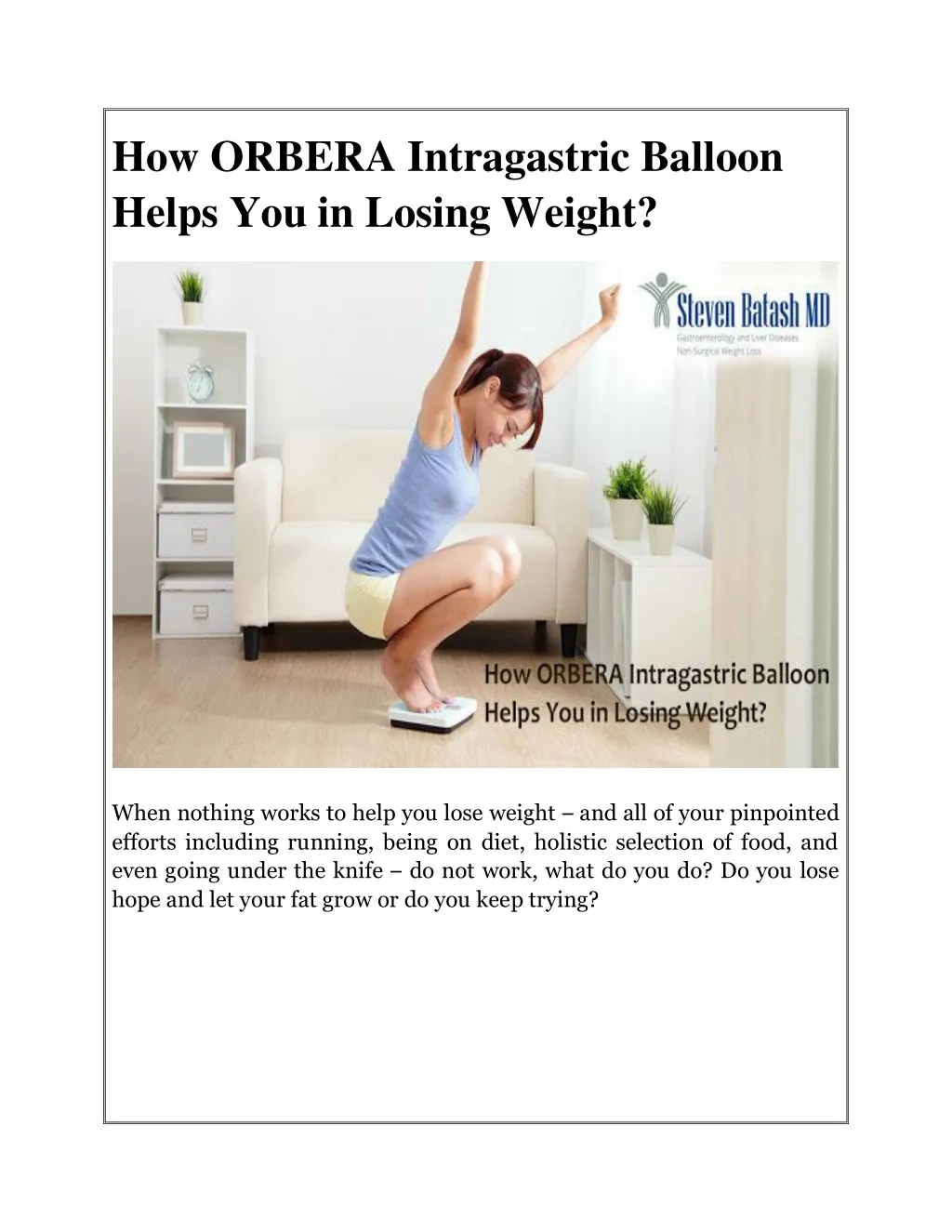 how orbera intragastric balloon helps