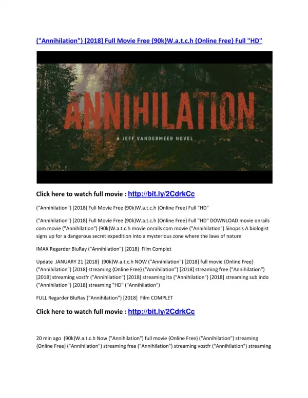 ("Annihilation") [2018] Full Movie Free {90k}W.a.t.c.h {Online Free} Full "HD"