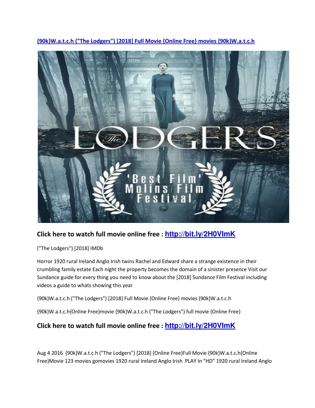 90k w a t c h the lodgers 2018 full movie online