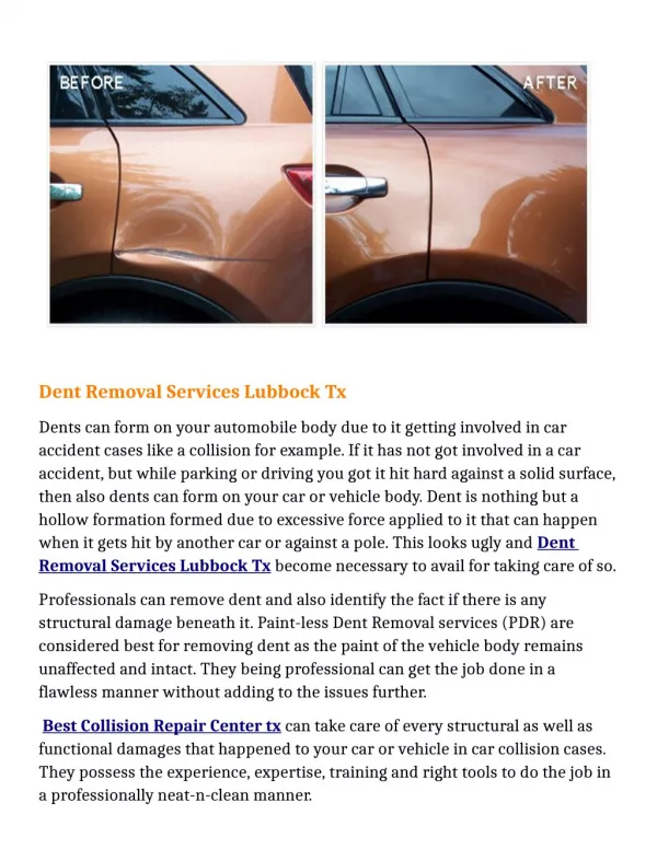 Dent Removal Services Lubbock Tx