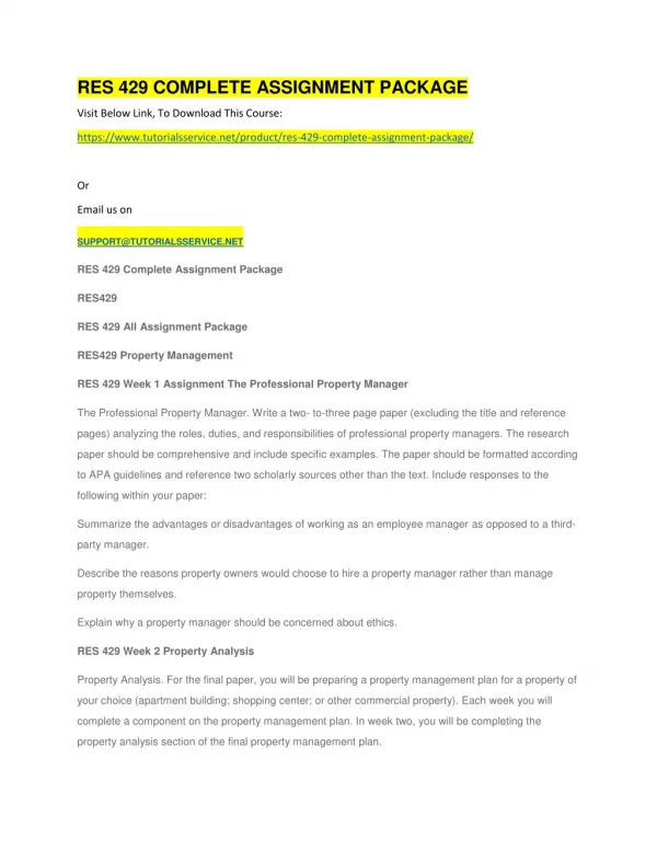 res 429 complete assignment package