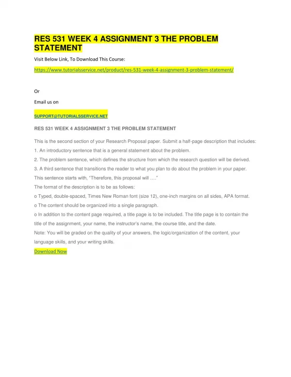 res 531 week 4 assignment 3 the problem statement