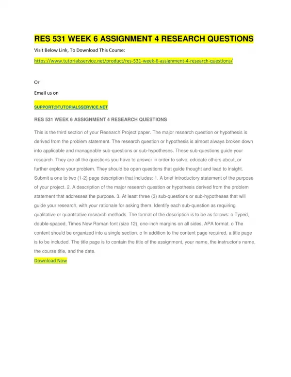 res 531 week 6 assignment 4 research questions