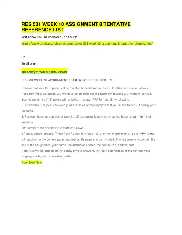res 531 week 10 assignment 8 tentative reference