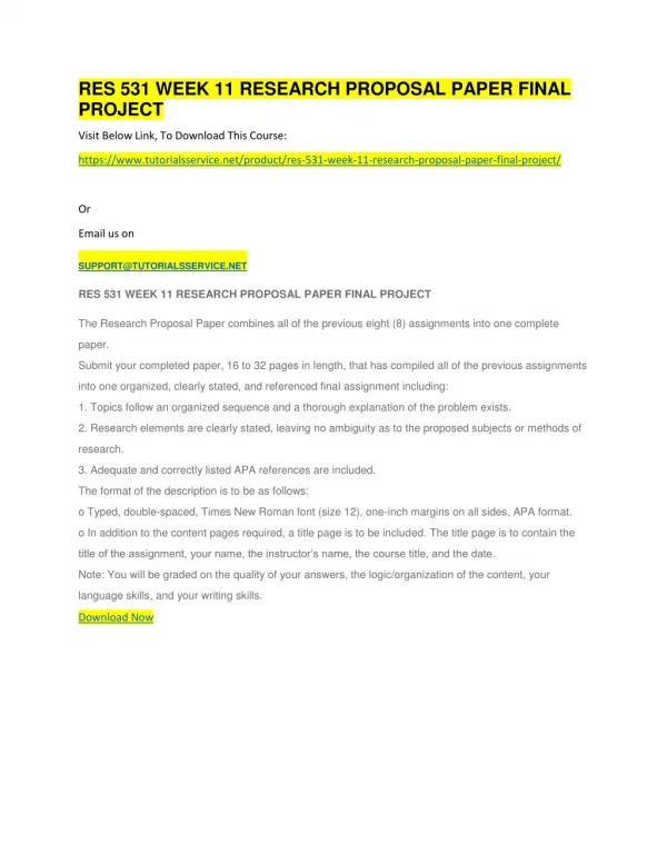 res 531 week 11 research proposal paper final