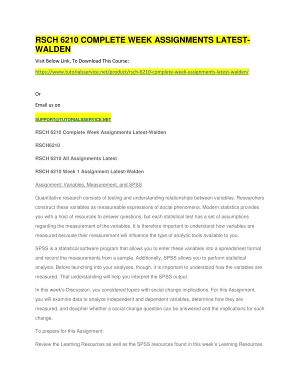 rsch 6210 complete week assignments latest walden