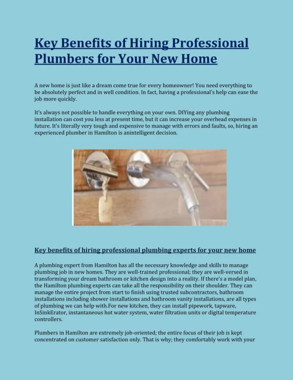 Key Benefits of Hiring Professional Plumbers for Your New Home