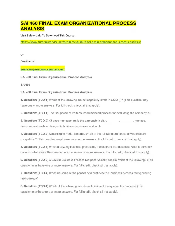 sai 460 final exam organizational process analysis