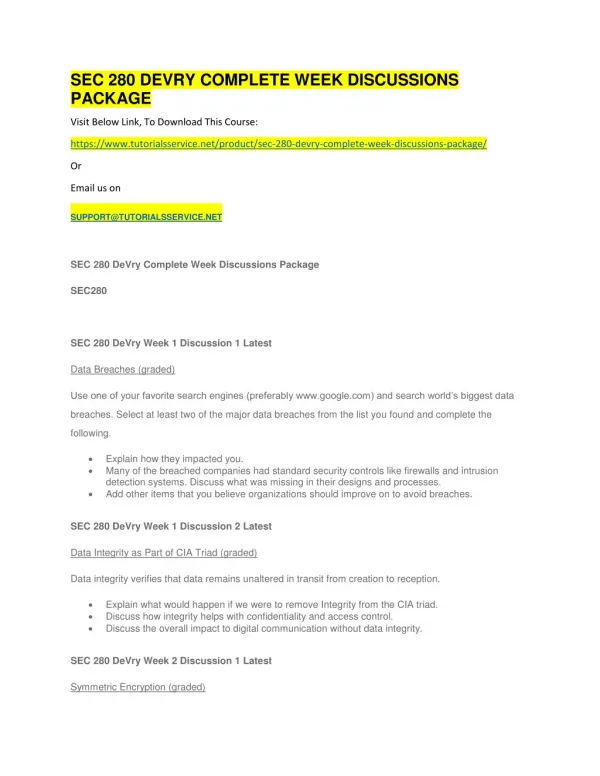sec 280 devry complete week discussions package