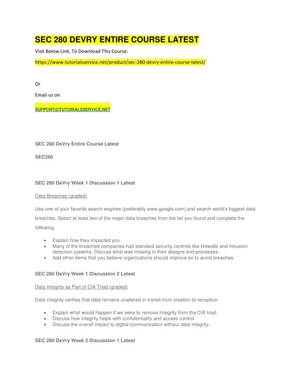 sec 280 devry entire course latest