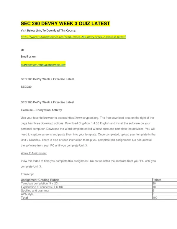 sec 280 devry week 3 quiz latest