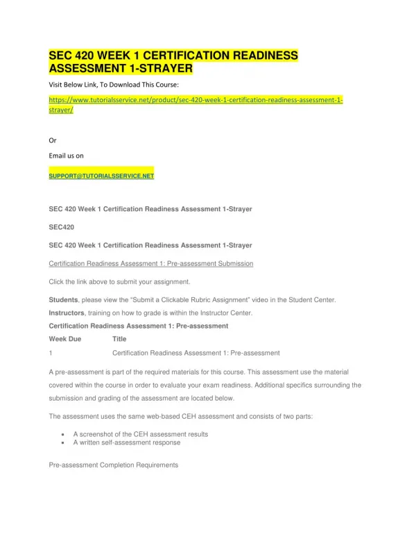 sec 420 week 1 certification readiness assessment