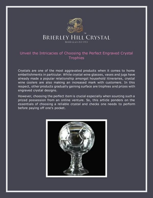 Brierley Hill Crystal Renowned As the Ultimate Seller of Crystal Trophies