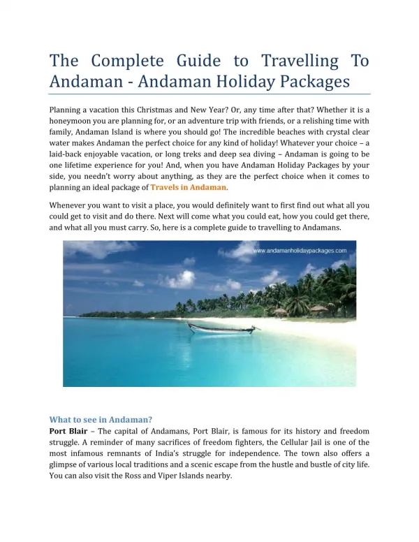 The Complete Guide To Travelling To Andamans - Andaman Holiday Packages