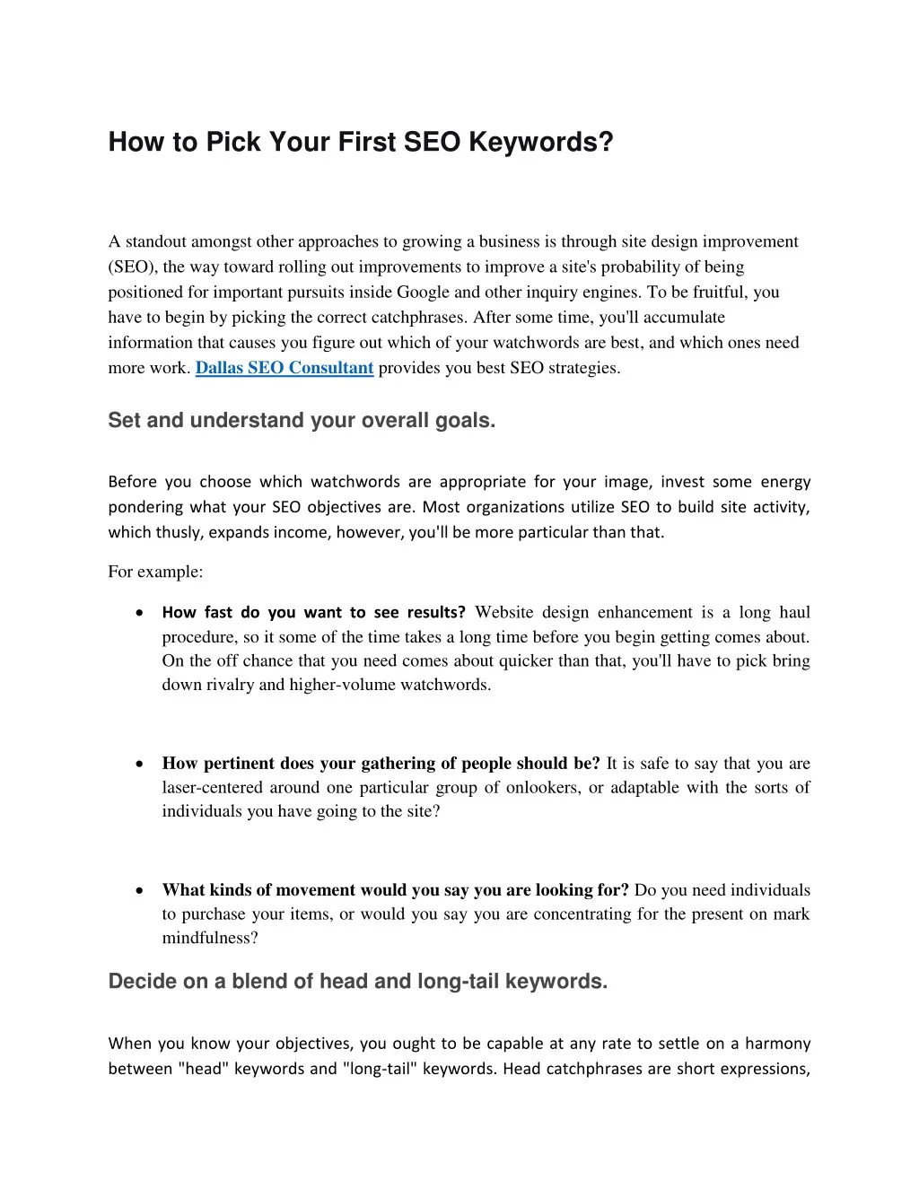 how to pick your first seo keywords