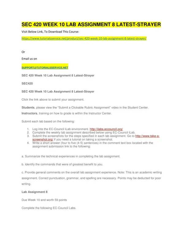 sec 420 week 10 lab assignment 8 latest strayer