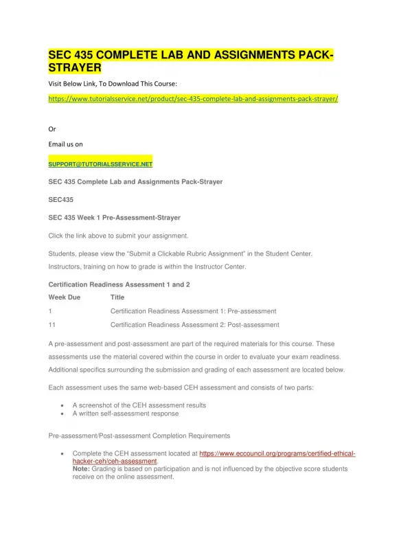 sec 435 complete lab and assignments pack strayer