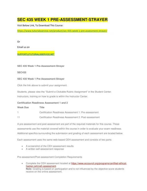 sec 435 week 1 pre assessment strayer