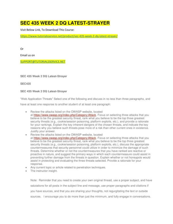sec 435 week 2 dq latest strayer
