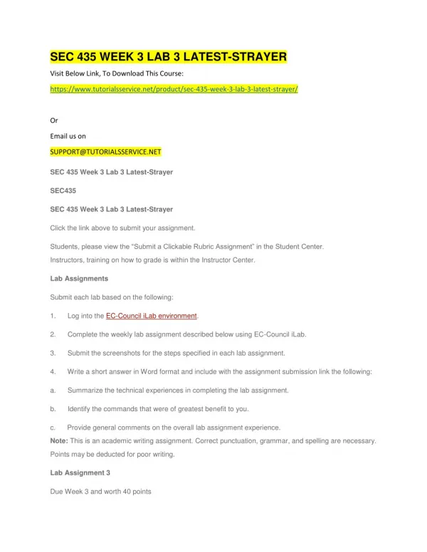 sec 435 week 3 lab 3 latest strayer