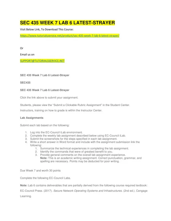 sec 435 week 7 lab 6 latest strayer