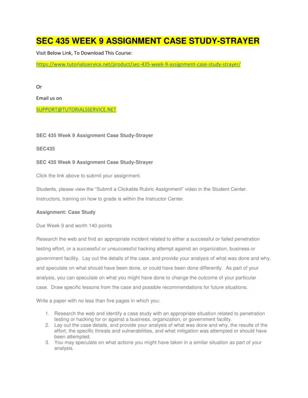 sec 435 week 9 assignment case study strayer