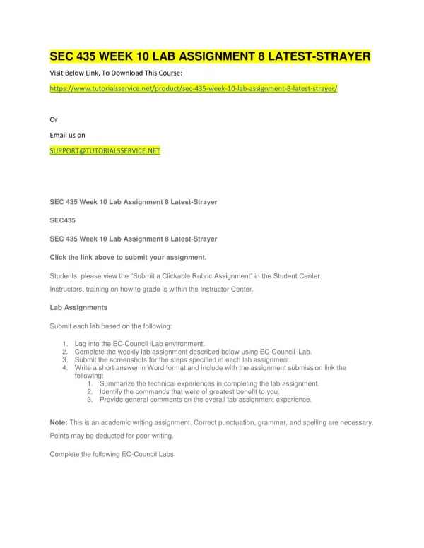 sec 435 week 10 lab assignment 8 latest strayer