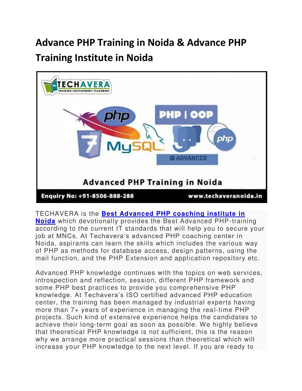 advance php training in noida advance