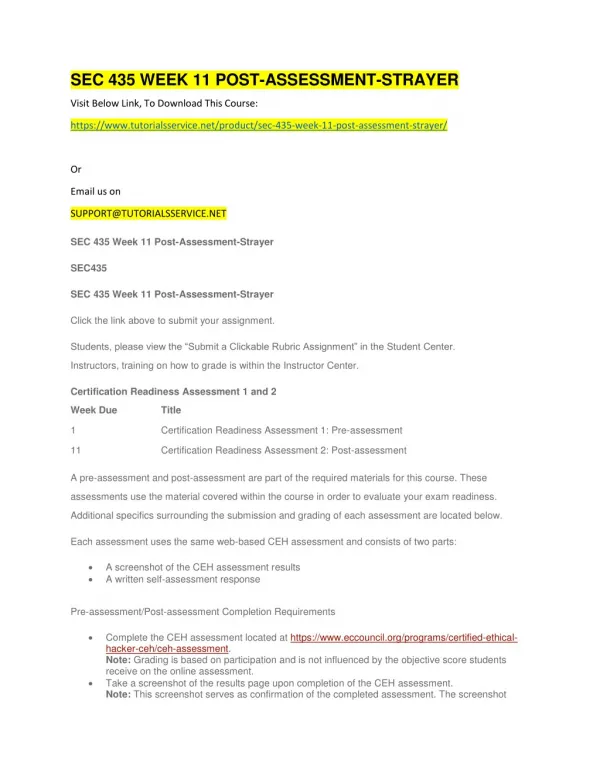 sec 435 week 11 post assessment strayer