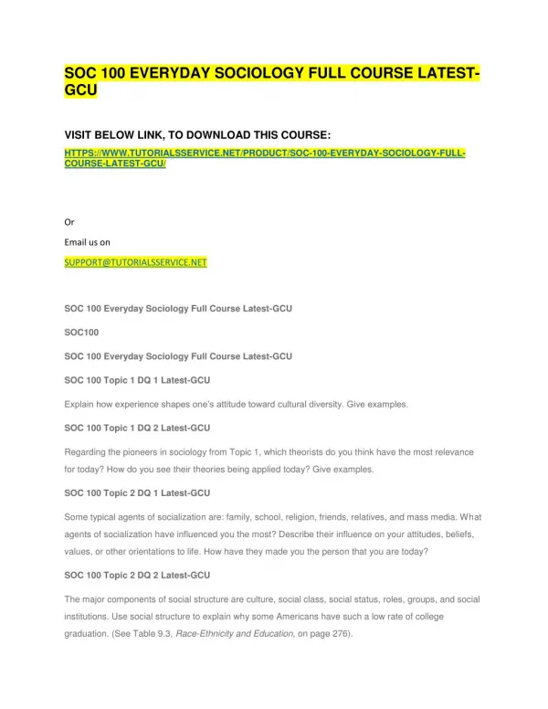soc 100 everyday sociology full course latest gcu