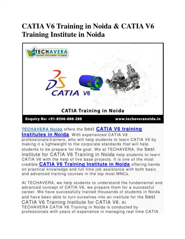 CATIA V6 Training Institute in Noida