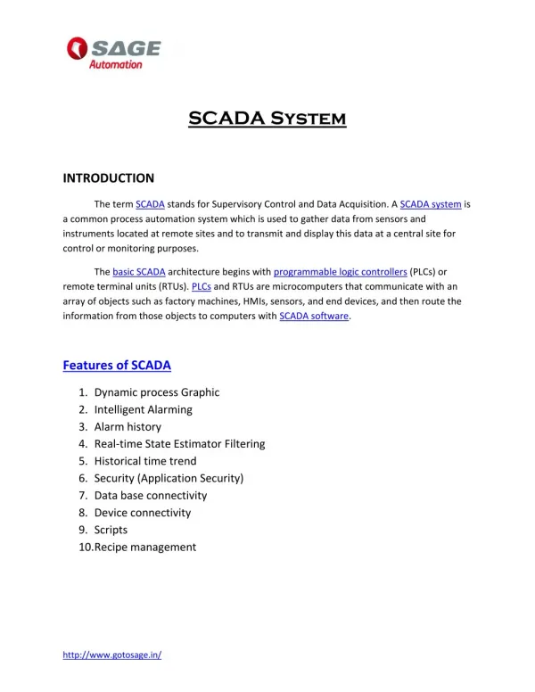 PDF on SCADA System | SCADA Courses |Sage Automation India