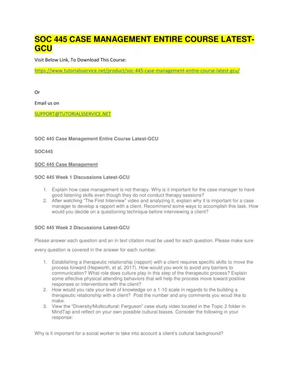soc 445 case management entire course latest gcu