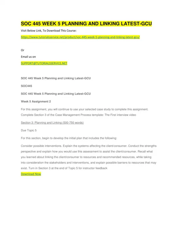 soc 445 week 5 planning and linking latest gcu