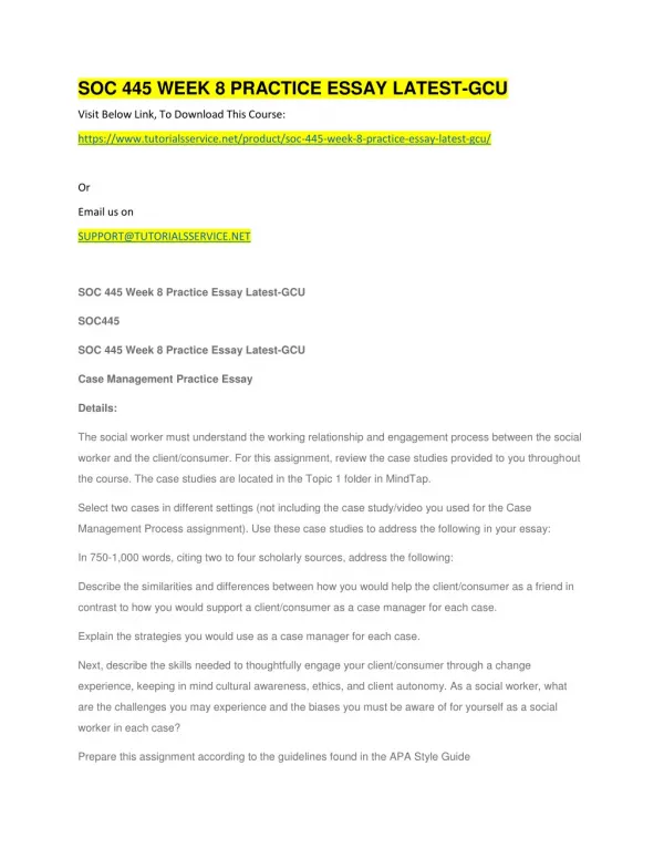 soc 445 week 8 practice essay latest gcu