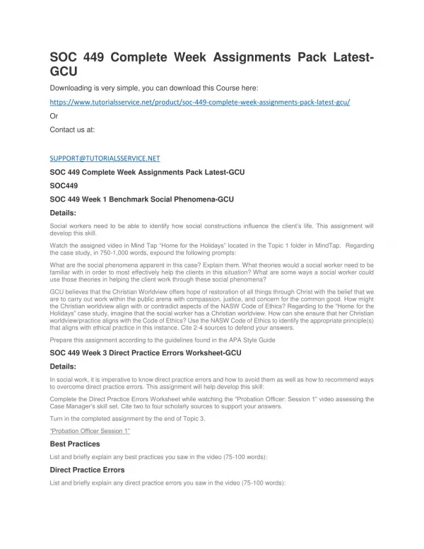 soc 449 complete week assignments pack latest gcu