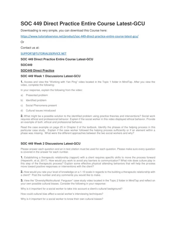 soc 449 direct practice entire course latest gcu
