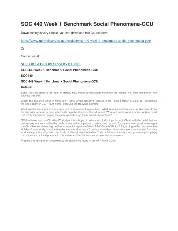 soc 449 week 1 benchmark social phenomena gcu
