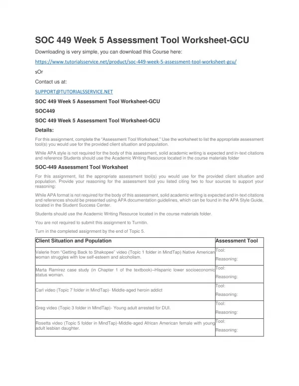soc 449 week 5 assessment tool worksheet gcu