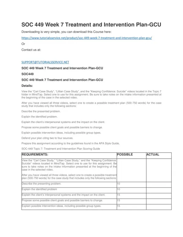 soc 449 week 7 treatment and intervention plan gcu