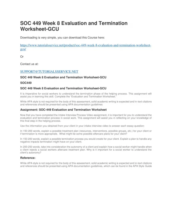 soc 449 week 8 evaluation and termination