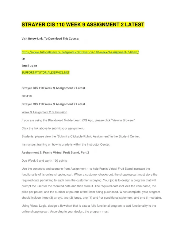 strayer cis 110 week 9 assignment 2 latest