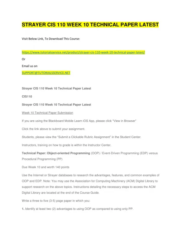 strayer cis 110 week 10 technical paper latest