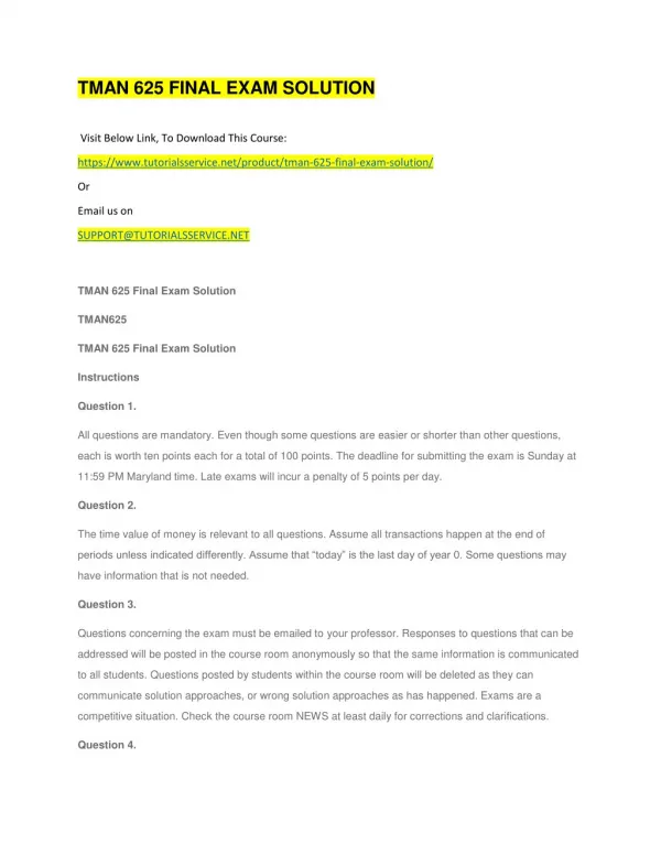 tman 625 final exam solution