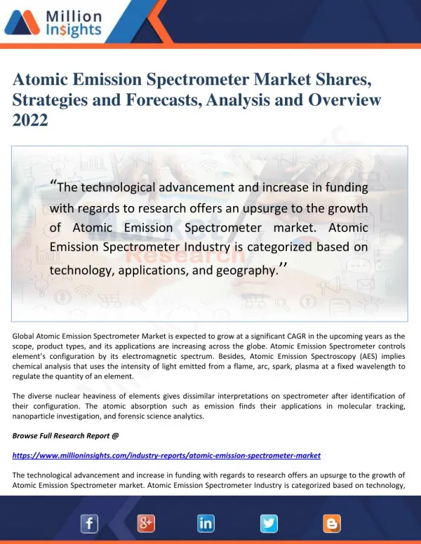 Atomic Emission Spectrometer Market Shares, Strategies and Forecasts, Analysis and Overview 2022