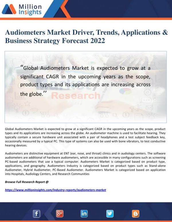 Audiometers Market Driver, Trends, Applications & Business Strategy Forecast 2022