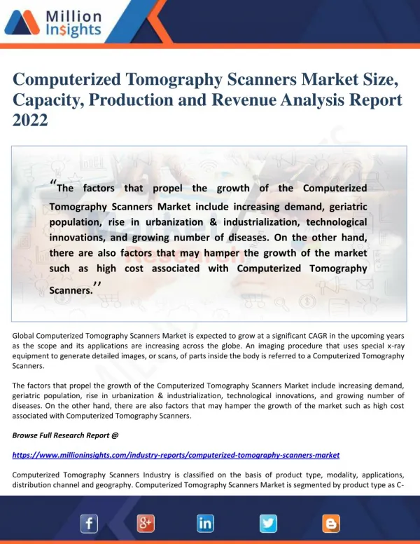 Computerized Tomography Scanners Market Size, Capacity, Production and Revenue Analysis Report 2022