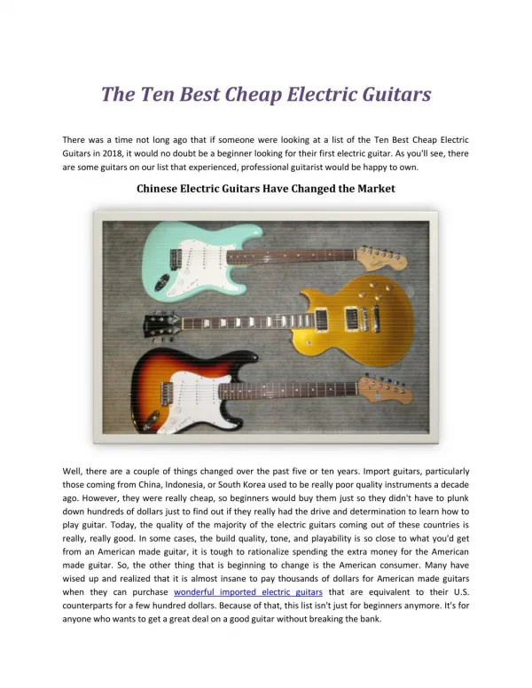 The Ten Best Cheap Electric Guitars