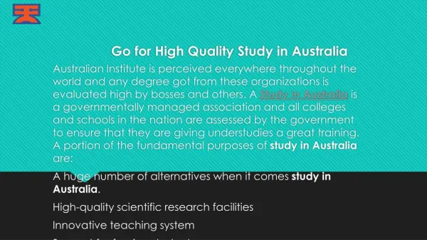 Go for High Quality Study in Australia